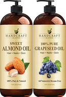 Handcraft Sweet Almond Oil and Handcraft Grapeseed Oil – 100% Pure and Natural Oils – Premium Therapeutic Grade Carrier Oil for Aromatherapy, Massage, Moisturizing Skin and Hair – 16 fl. Oz Handcraft Blends Store