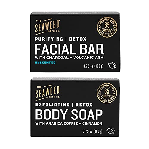 The Seaweed Bath Co. Unscented 3.75oz Exfoliating Detox Body Bar Soap and 3.75oz Purifying Detox Facial Bar Soap The Seaweed Bath Co.