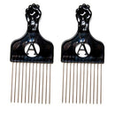 Luxxii (2 Pack) 6.5" Black Fist Metal Afro Pik Lift Hair Comb Detangle Wig Braid Hair Man Styling Comb (6.5 inch) Luxxii