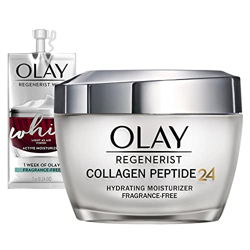 Olay Regenerist Collagen Peptide 24 Face Moisturizer with Vitamin B3, Fragrance Free, 1.7 Oz + Whip Face Moisturizer Travel/Trial Size Gift Set Olay