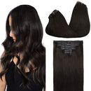 GOO GOO Human Hair Extensions Clip in PU Weft Dark Brown Seamless Hair Extensions Clip in 16 Inch 130g 7pcs Remy Hair Extensions Human Hair Thick Natural Hair Extensions Full Head for Women GOO GOO