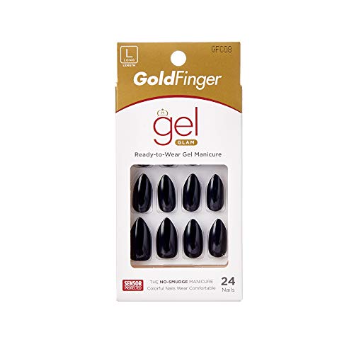 Kiss Gold Finger Gel Glam Ready-to-Wear Gel Manicure Black Stiletto KISS