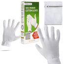 White Gloves Moisturizing Overnight Bedtime Cotton | White Inspection Premium Cloth Quality | Eczema Dry Sensitive Irritated Skin Spa Therapy Secure Wristband (100% Cotton, 3 Pack) Gaxcoo