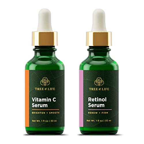 NEW LOOK | Tree of Life Vitamin C Brightening Serum and Retinol Firming Serum, Turn Back Time Facial Serum Duo, Glowing & Revitalizing Skin, 2 Count x 1 Fl Oz Tree of Life Beauty
