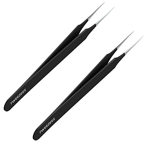 Ingrown Hair Tweezers | Pointed Tip | 2 Pack | Black | Precision Stainless Steel | Extra Sharp and Perfectly Aligned for Ingrown Hair Treatment & Splinter Removal For Men and Women | By Tweezees Tweezees