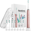 AquaSonic Vibe Series Ultra Whitening Toothbrush – ADA Accepted Electric Toothbrush - 8 Brush Heads & Travel Case - Ultra Sonic Motor & Wireless Charging - 4 Modes w Smart Timer – Satin Rose Gold Aquasonic