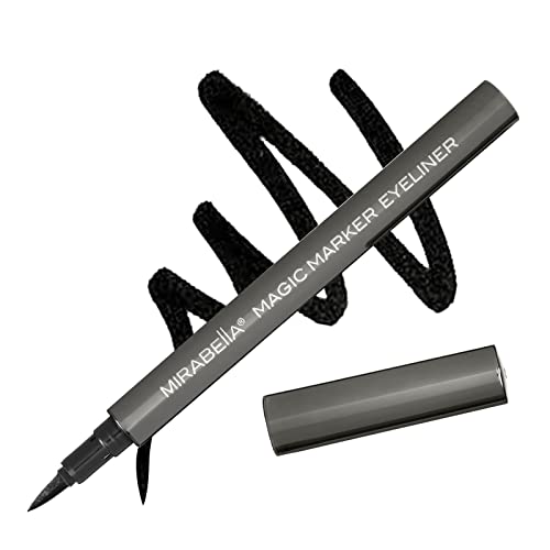Mirabella Black Magic Marker Liquid Eyeliner - Perfect Brush-Tip for Precise and Controlled Application - Long-Lasting liquid, and Waterproof Color, Smudgeproof- No Tugging, Skipping, or Flaking Mirabella
