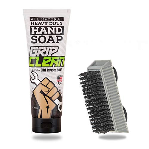 Grip Clean | Hand Cleaner for Auto Mechanics - Heavy Duty Pumice Soap, All Natural & Dirt Infused w/Stiff Bristle Fingernail Scrub Brush for Men & Mechanics Grip Clean