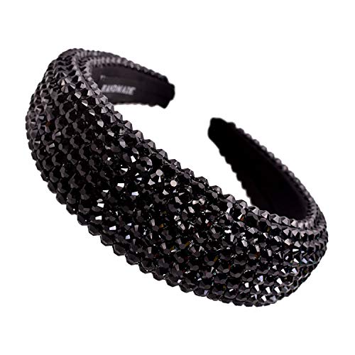 SP SOPHIA COLLECTION Women's Sparkling Crystal Padded Rhinestone Wide Bejeweled Hair Headband Party Hairband Hair Accessories in Black SP Sophia Collection