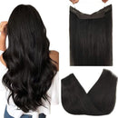 GOO GOO Hair Extensions Human Hair Remy Human Hair Extensions Natural Black 14 Inch 70g Hairpiece Straight Wire Hair Extensions with Transparent Line Invisible for Women GOO GOO