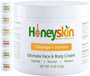 Manuka Honey Cream Face Moisturizer and Body Lotion - Eczema Honey Organic Moisturizing Cream - Dry Itchy Sensitive Skin - Face Lotion for Redness Eczema and Rosacea - Orange Vanilla Scent (4oz) Honeyskin