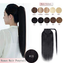 16 Inches 100% Real Human Hair Ponytail Extension One Piece Wrap Around Hairpiece With Comb Binding Pony Tail Extension For Girl Lady Women Long Straight