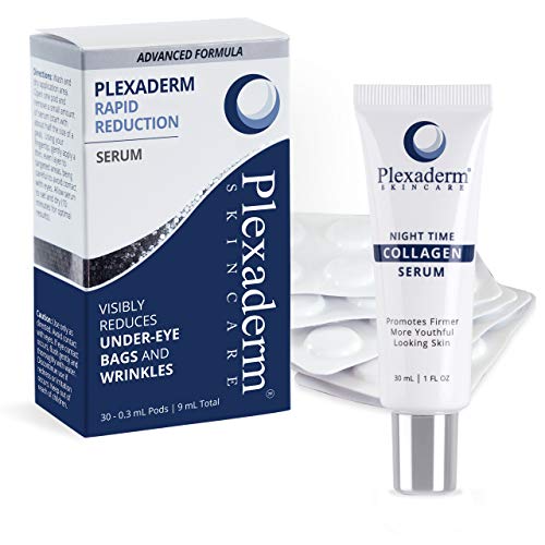 Age Defying Duo - Plexaderm Night Time Collagen Serum, firmer, fuller looking skin + Rapid Reduction Eye Serum, Age Defying Eye Treatment, Visibly Reduce Under Eye Bags & Wrinkles Plexaderm