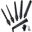5 in 1 Curling Iron Wand Set, Ohuhu Upgrade Curling Wand 5Pcs 0.35 to 1.25 Inch Interchangeable Ceramic Barrel Heat Protective Glove, Dual Voltage Hair Curler, Black, Valentine's Day Gift Ohuhu