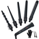 5 in 1 Curling Iron Wand Set, Ohuhu Upgrade Curling Wand 5Pcs 0.35 to 1.25 Inch Interchangeable Ceramic Barrel Heat Protective Glove, Dual Voltage Hair Curler, Black, Valentine's Day Gift Ohuhu