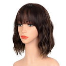 ENTRANCED STYLES Dark Brown Wigs for Women, Blonde Highlights Wig Natural Looking Short Wavy Bob Wig with bangs Medium Length Heat Resistant Synthetic Wig Daily Party Use 12” ENTRANCED STYLES