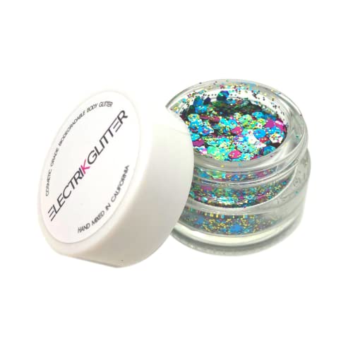 Eco Friendly Glitter Chunky Glitter for Festivals. Eco Friendly Body Glitter for Hair Glitter, Nail Glitter, Face Eyeshadow glitter, Rave accessories, Holographic glitter makeup (Pool Party Mix)) ELECTRIKGLITTER