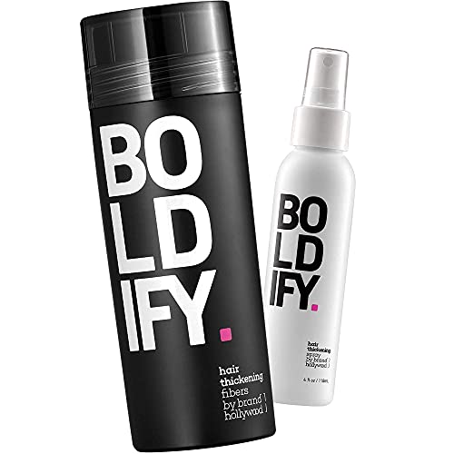 Hair Fibers (BLACK) + Thickening Spray: Boldify Total Texture Bundle: Volume, Root Lift, Texture, Fibers 100% Undetectable & Natural, For Men & Women Boldify