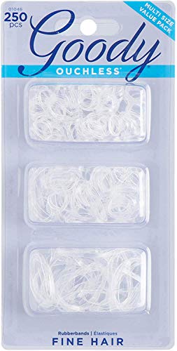 GOODY Ouchless Womens Polyband Elastic Hair Tie - 250 Count, Clear - Fine Hair - Hair Accessories to Style With Ease and Keep Your Hair Secured - Perfect for Fun and Unique Hairstyles - Pain-Free GOODY