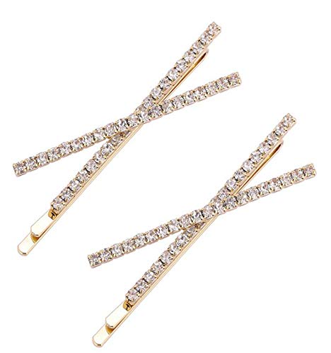 OBTANIM 2 Pcs X Shaped Crystal Hair Pins Cute Metal Shiny Hair Clip Rhinestone Bobby Pin Sparkly Barrette for Women Girls Styling Accessories (Gold) OBTANIM