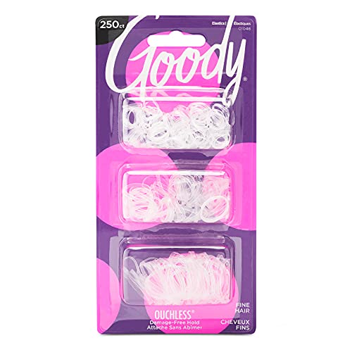 GOODY Ouchless Womens Polyband Elastic Hair Tie - 250 Count, Clear - Fine Hair - Hair Accessories to Style With Ease and Keep Your Hair Secured - Perfect for Fun and Unique Hairstyles - Pain-Free GOODY