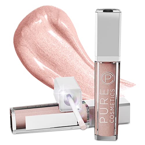 Pure Cosmetics Lip Gloss, Nude Beach - .30 fl oz. / 9ml - LED Applicator with Mirror - Hydrating & Ultra-Moisturizing Jojoba Oil, Sweet Almond Oil & Vitamin E - Natural Based Formula Pure Cosmetics