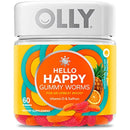 OLLY Hello Happy Gummy Worms, Mood Balance Support, Vitamin D, Saffron, Adult Chewable Supplement, Tropical Zing - 60 Count Infinity Warehouse