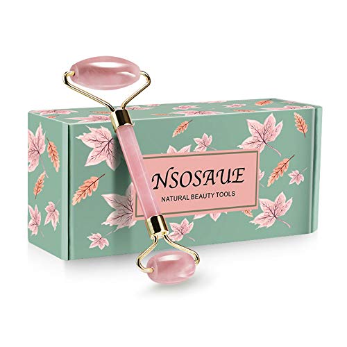 Natural Rose Quartz Roller for Face - Aging Wrinkles,Puffiness Facial Skin Massager - Premium Authentic Jade Stone (GUASHA NOT INCLUDED)(Rose) NSOSAUE