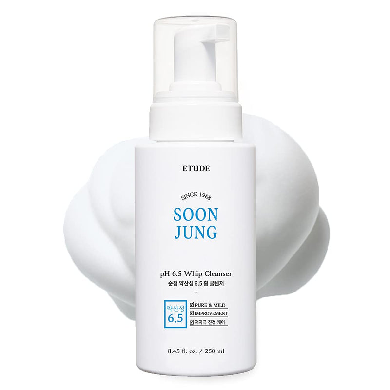 ETUDE SoonJung pH 6.5 Whip Cleanser 8.5 fl. oz. (250ml) 21AD| Non Comedogenic & Hypoallergenic Soft Bubble Hydrating Facial Cleanser for Sensitive Skin | Fragrance-Free Low-pH Korean Face Wash | K-Beauty Etude House