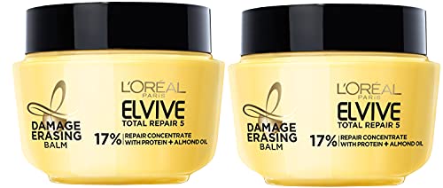 L'Oreal Paris Hair Care Elvive Total Repair 5 Damage Erasing Balm, Conditioning Hair Mask for Damaged Hair, with Almond and Protein, 8.5 fl; oz, (Pack of 2) L'Oreal Paris