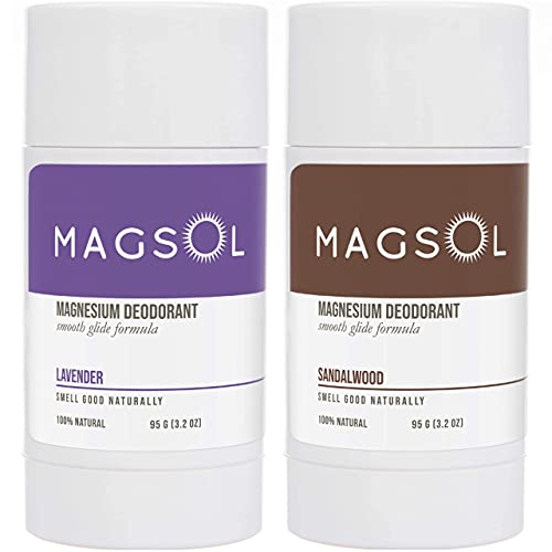 MAGSOL Natural Deodorant for Men & Women - Mens Deodorant with Magnesium - Perfect for Ultra Sensitive Skin, Aluminum Free Deodorant for Women, Baking Soda Free (2 Pack: Lavender & Sandalwood) MagSol Organics
