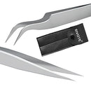 Sivote Eyelash Tweezers, 2-Pack, Hand Calibrated Straight and Curved Tips, Stainless Steel Lash Tweezers for Eyelash Extensions, Matte Silver SIVOTE