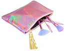Myxx Iridescent Pink Faux Snakeskin Pattern Makeup Bag with 4 Piece Glitter Brush Set Myxx