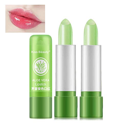 2 Pcs Aloe Vera Color Changing Lipstick,Long Lasting Lip Care Nutritious Plumper Lip Balm Moisturizer Magic Temperature Color Change Lip Gloss Matte Makeup BINGBRUSH