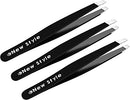 Slant Tweezers (3-Pack) – Professional Slant-Tip Tweezers in Separate Sleeves for Eyebrows and Facial Hair – High-Quality Stainless Steel Brow Shaping Hair Plucker for Expert Precision Personal Care New Style