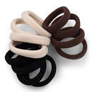 Cyndibands Gentle Hold 1.5 Inch Seamless Nylon Fabric Ponytail Holders in Black, Brown, and Cream Neutrals - 12 Hair Ties Cyndibands