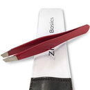 Tweezers – Surgical Grade Stainless Steel - Slant Tip for Expert Eyebrow Shaping and Facial Hair Removal – with Protective Pouch - Best Tweezer for Men and Women (Ruby Red) Zizzili Basics