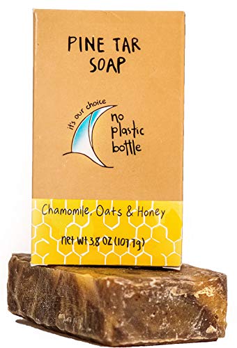 Handmade Pine Tar Soap Bar with Coconut, Oat, Honey & Chamomile – Biodegradable Sustainable & All Natural Body Wash Exfoliating Scrub for Men & Women- Helps Relieve Symptoms of Eczema, Psoriasis, Itch, Pregnancy Rash it's our choice no plastic bottle