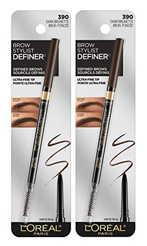 L'Oreal Paris Makeup Brow Stylist Definer Waterproof Eyebrow Pencil, Ultra-Fine Mechanical Pencil, Draws Tiny Brow Hairs and Fills in Sparse Areas and Gaps, Dark Brunette, 0.11 Ounce (Pack of 2) L'Oreal Paris