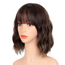 ENTRANCED STYLES Dark Brown Wigs for Women, Blonde Highlights Wig Natural Looking Short Wavy Bob Wig with bangs Medium Length Heat Resistant Synthetic Wig Daily Party Use 12” ENTRANCED STYLES