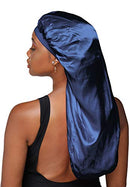 Snatched Flames Double Layered Satin Long Bonnet for Women with Braids, Dreadlocks, Wigs, or Natural Hair+Includes Satin Scruchie (Navy) Snatched Flames