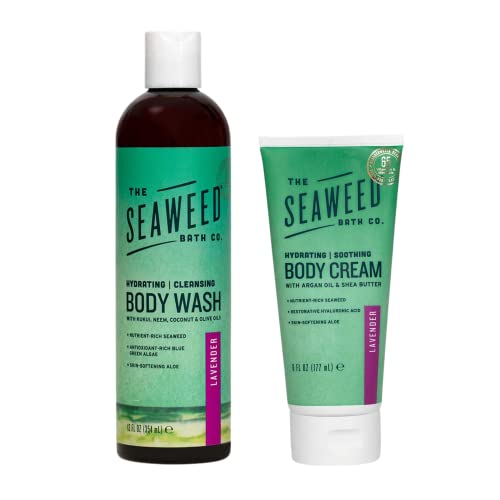The Seaweed Bath Co. Lavender 12oz Body Wash and 6oz Body Cream, Natural Organic Bladderwrack Seaweed, Paraben Free The Seaweed Bath Co.