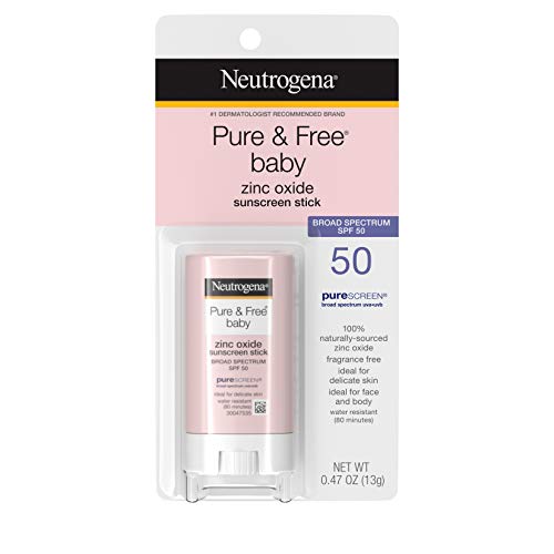 Neutrogena Pure & Free Baby Mineral Sunscreen Stick with Broad Spectrum SPF 50 & Zinc Oxide, Water-Resistant, Hypoallergenic, Paraben-, Dye- & PABA-Free Baby Face & Body Sunscreen, 0.47 oz Neutrogena