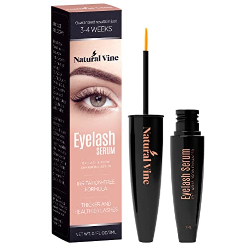 Natural Vine Eyelash and Brow Growth Serum, Irritation Free Formula, Guaranteed Results in 3-4 Weeks for Longer, Thicker, and Fuller Eyelashes Natural Vine