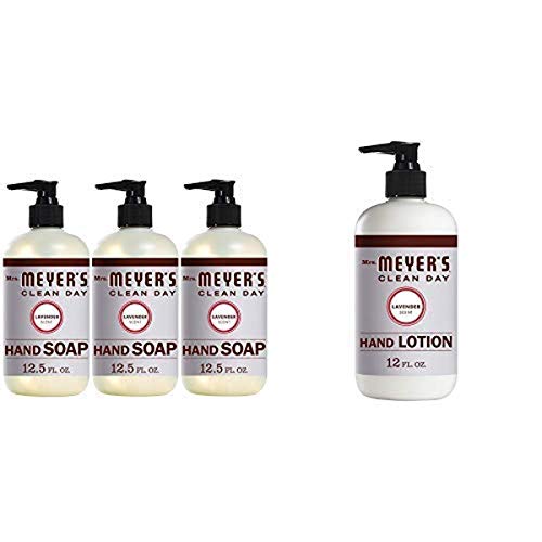 Mrs. Meyer’s Clean Day Liquid Hand Soap Bottle, Lavender Scent, 12.5 Fl Oz, Pack of 3 and Mrs. Meyer’s Clean Day Hand Lotion, Lavender Scent, 12 Ounce Bottle MRS. MEYER'S CLEAN DAY