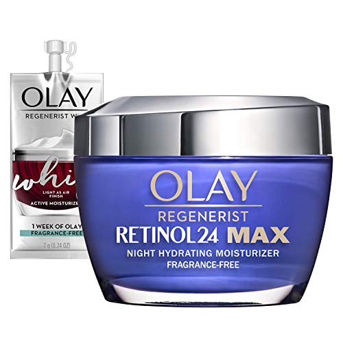 Olay Regenerist Retinol 24 Max Moisturizer, Retinol 24 Max Night Face Cream, Fragrance Free, 1.7 Oz + Whip Face Moisturizer Travel/Trial Size Gift Set Olay