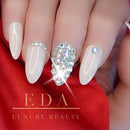 EDA LUXURY BEAUTY NUDE PINK BEIGE 3D LUXE JEWEL DESIGN Full Cover Press On Nails Acrylic Nail Kit Artificial Nail Tips Long False Nails Oval Round Pointed Almond Stiletto Nail Art Fashion Fake Nails EDA LUXURY BEAUTY