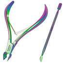 Cuticle Trimmer with Cuticle Pusher Professional Stainless Steel Cuticle Cutter Sharp Blades Double Spring Cuticle Nippers for Nail Care Pedicure Manicure Nail Tools for Home Spa (Multi-Colored) GREEN ESTETICA