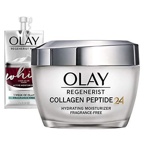 Olay Regenerist Collagen Peptide 24 Face Moisturizer with Vitamin B3, Fragrance Free, 1.7 Oz + Whip Face Moisturizer Travel/Trial Size Gift Set Olay