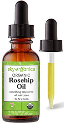 Organic Rosehip Oil by Sky Organics (1oz) Cold-Pressed Rosehip Seed Oil, Anti-aging Face Oil, Antioxidant Face Oil, 100% Pure Anti-Aging Rosehip Seed Oil for Radiant Skin, Hair and Acne Sky Organics